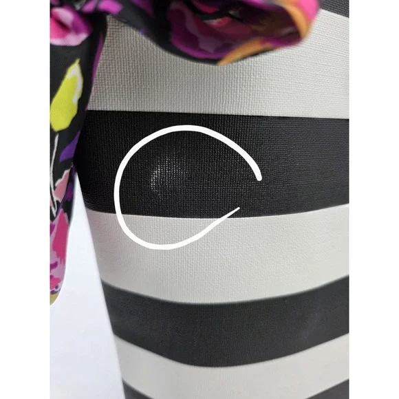 Simply Spring Tote Black White Stripes Flower Print Bows NWT Large Stylish #0255 - Picture 4 of 7